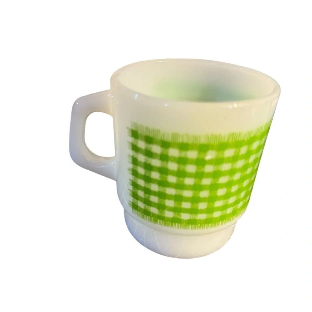Vintage Anchor Hocking Fire-King Green Checkered Mug